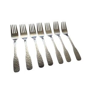7x Vintage Plymouth Cove Hammered Stainless Steel Flatware Forks Rogers KOREA